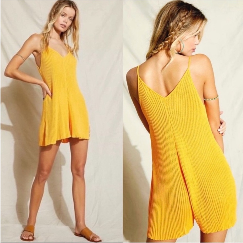 Free People Nola Knit Romper Tangerine Orange Size Large